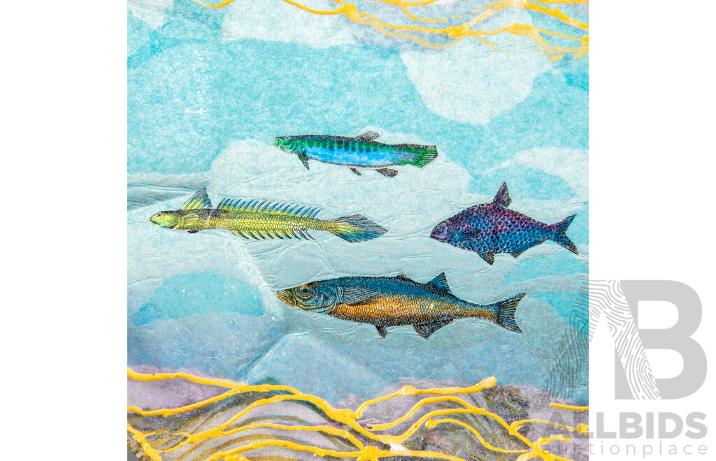 Mid Century Hand Painted Aquarium Glass Plate Signed JAK