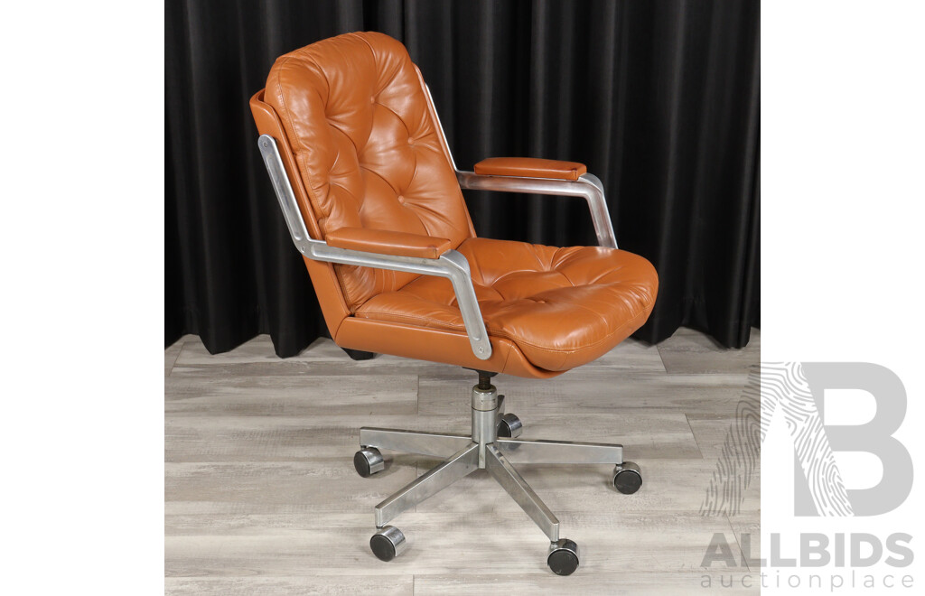 Mid-Century Leather and Chrome Office Chair In the style of Ring Mekanikk, c. 1960s-1970s