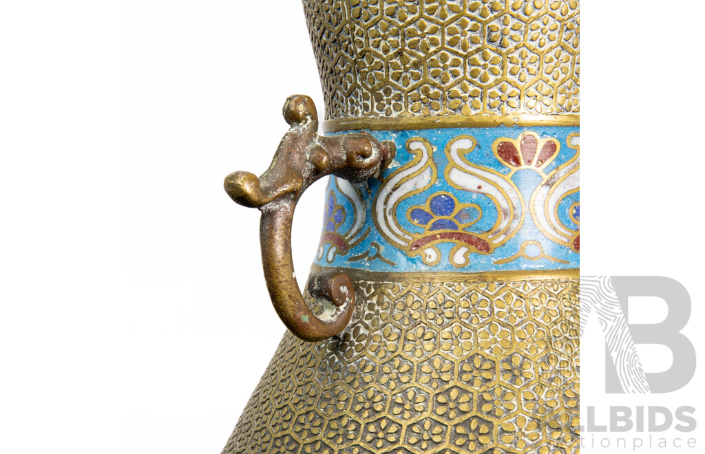Antique Japanese Champleve Enamel Vase with Elephant Handles, 19th Century