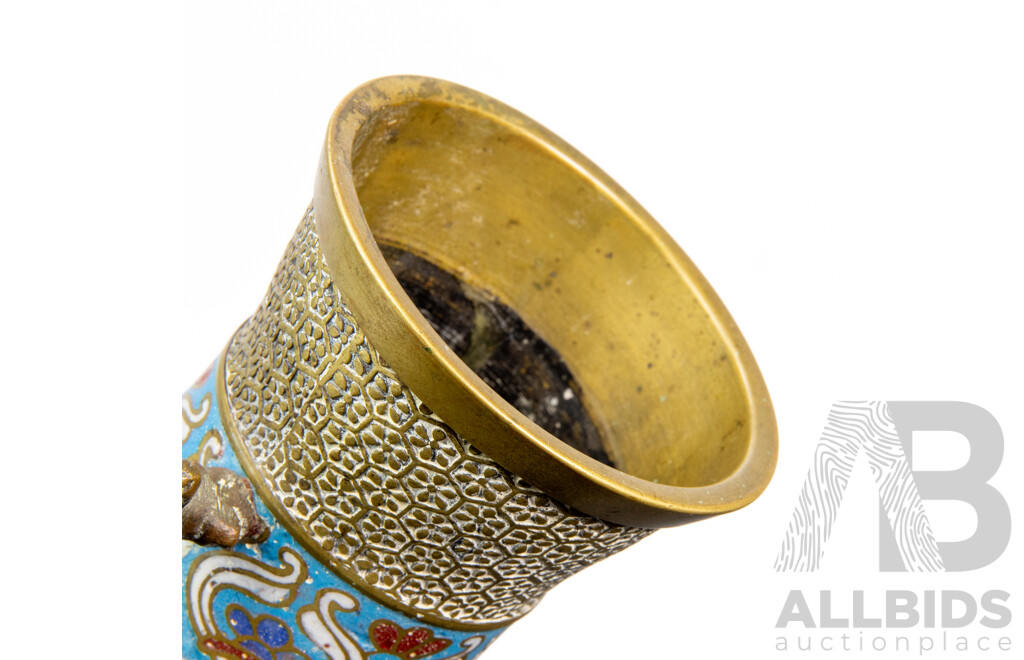 Antique Japanese Champleve Enamel Vase with Elephant Handles, 19th Century