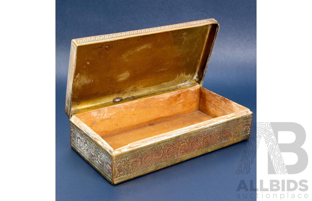 Antique English Kinco Brass Cigarette Box with Cedar Lining, Circa 1920s