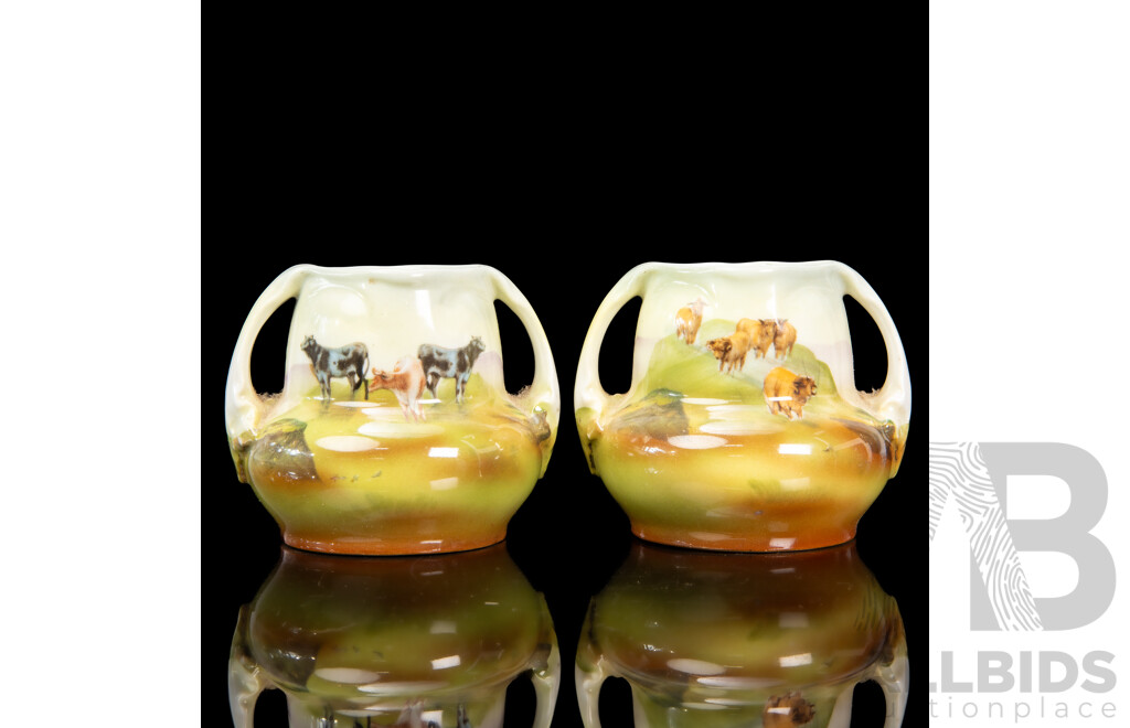 Royal Bayreuth Bavaria Posey Vases with Highland Cattle