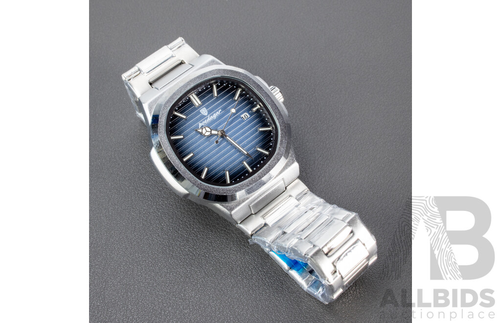 Poedagar Mens Wristwatch with Silver Blue Dial