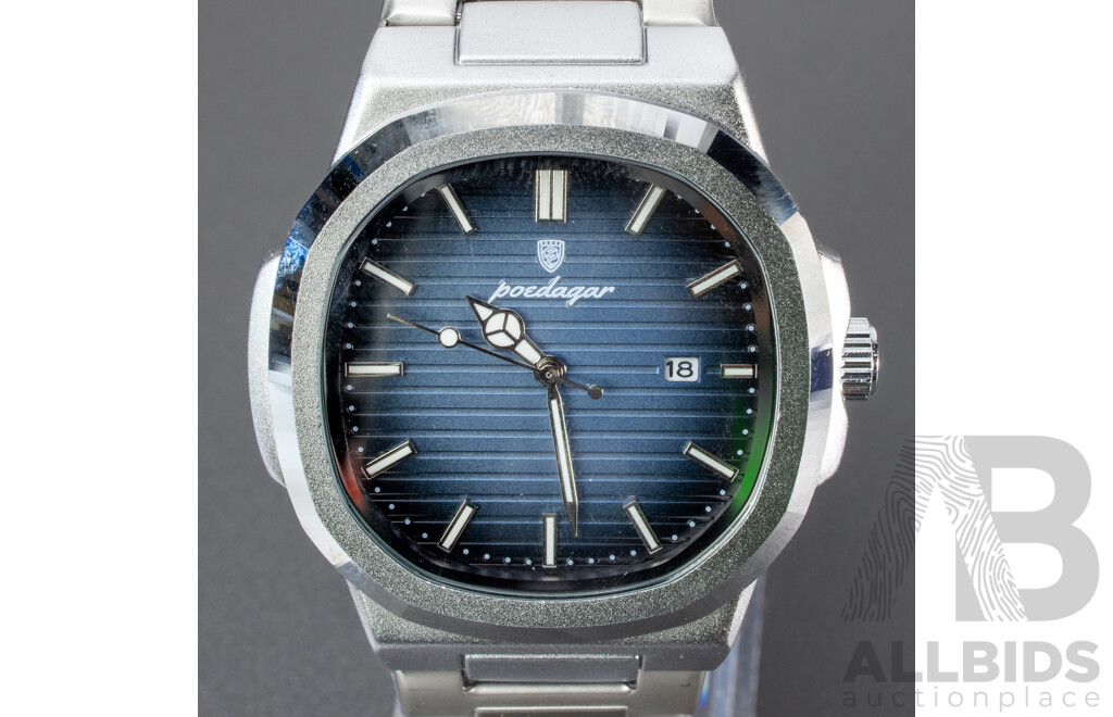 Poedagar Mens Wristwatch with Silver Blue Dial