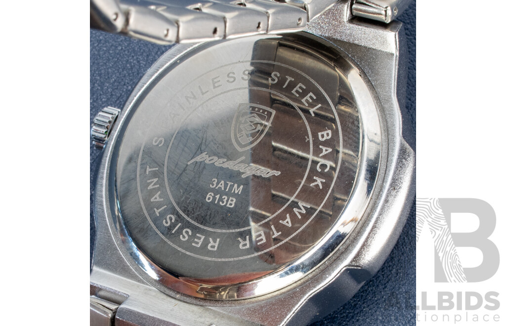 Poedagar Mens Wristwatch with Silver Green Dial and Extra Links