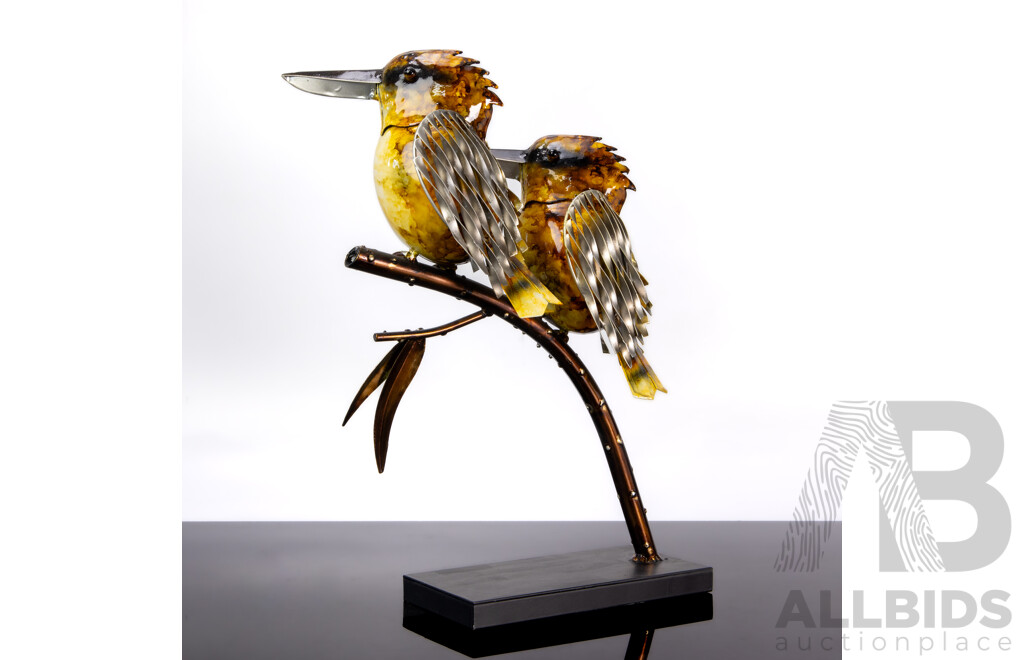 Hand Painted Metal Kookaburra Pair on Branch
