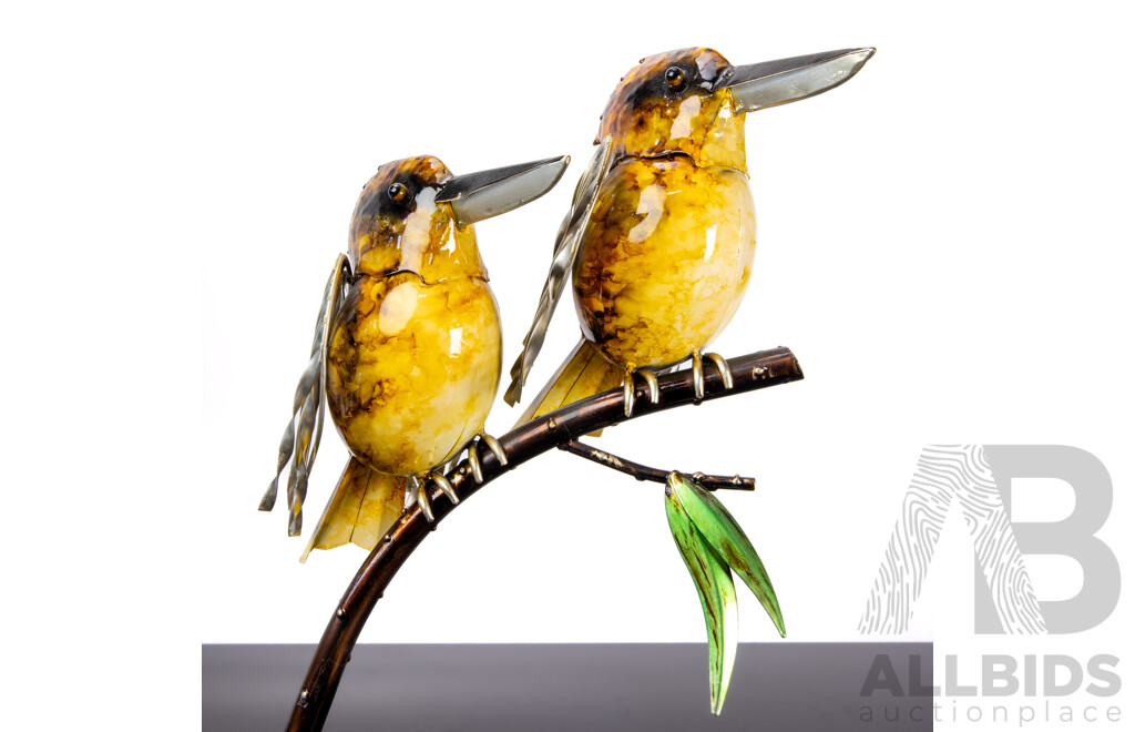 Hand Painted Metal Kookaburra Pair on Branch