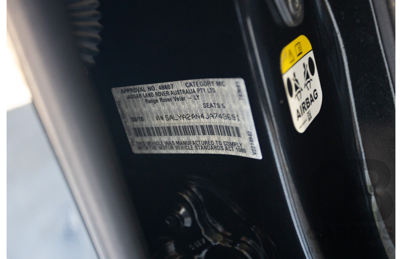 3/2018 Range Rover Velar D240 S (AWD) MY18 4D Wagon Santorini Black Metallic Turbo Diesel 2.0L