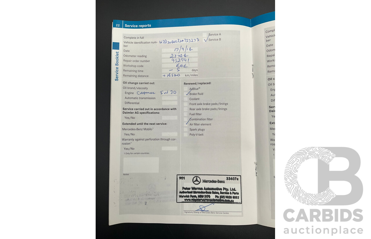 6/2012 Mercedes-Benz C250 CDI Avantgarde BE W204 MY12 4d Sedan Palladium Silver Metallic Turbo 2.1L