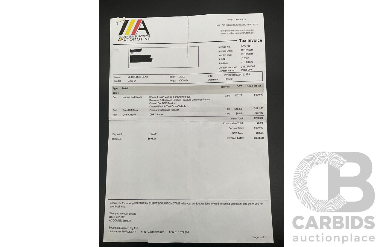 6/2012 Mercedes-Benz C250 CDI Avantgarde BE W204 MY12 4d Sedan Palladium Silver Metallic Turbo 2.1L