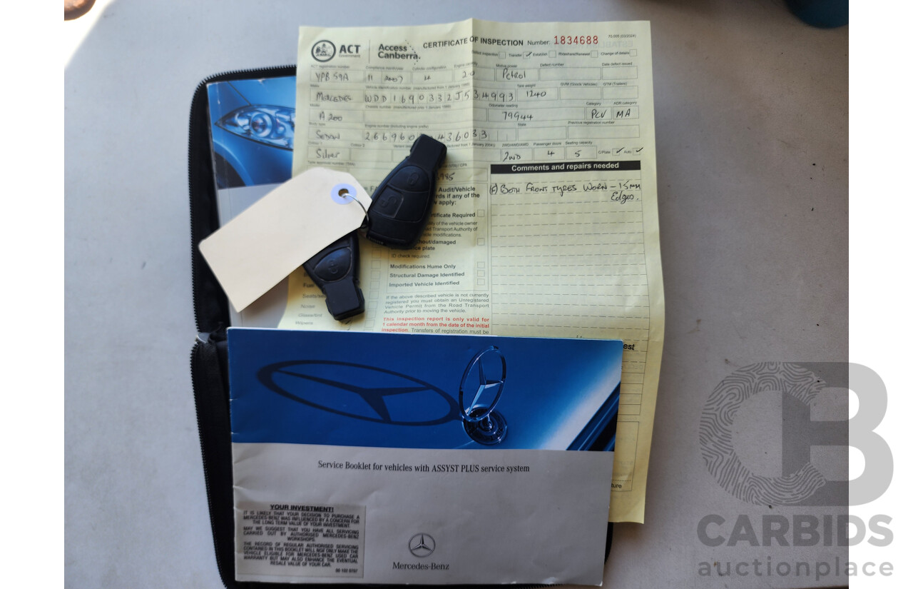 11/2007 Mercedes-Benz A200 Elegance W169 5d Hatchback Silver 2.0L