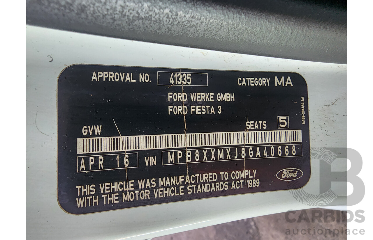 4/2016 Ford Fiesta Sport WZ 5d Hatchback White 1.0L