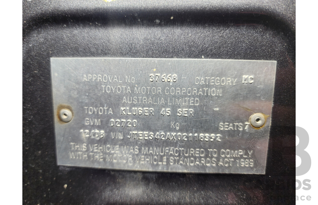 12/2008 Toyota Kluger Grande (4x4) GSU45R 4d Wagon Grey 3.5L