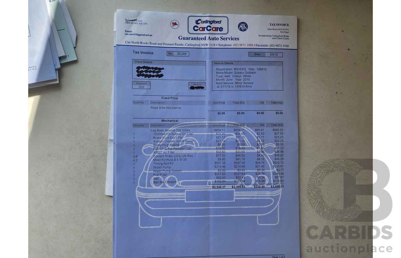 7/2010 Subaru Outback 2.5i MY10 4d Wagon White 2.5L