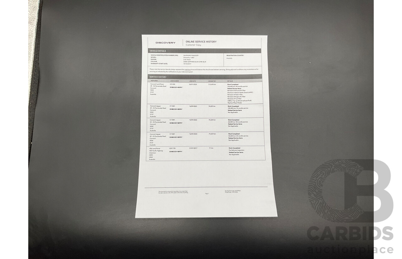 07/2017 Land Rover Discovery TD4 SE (4WD) MY17 4d Wagon Loire Blue Metallic Turbo Diesel 2.0L