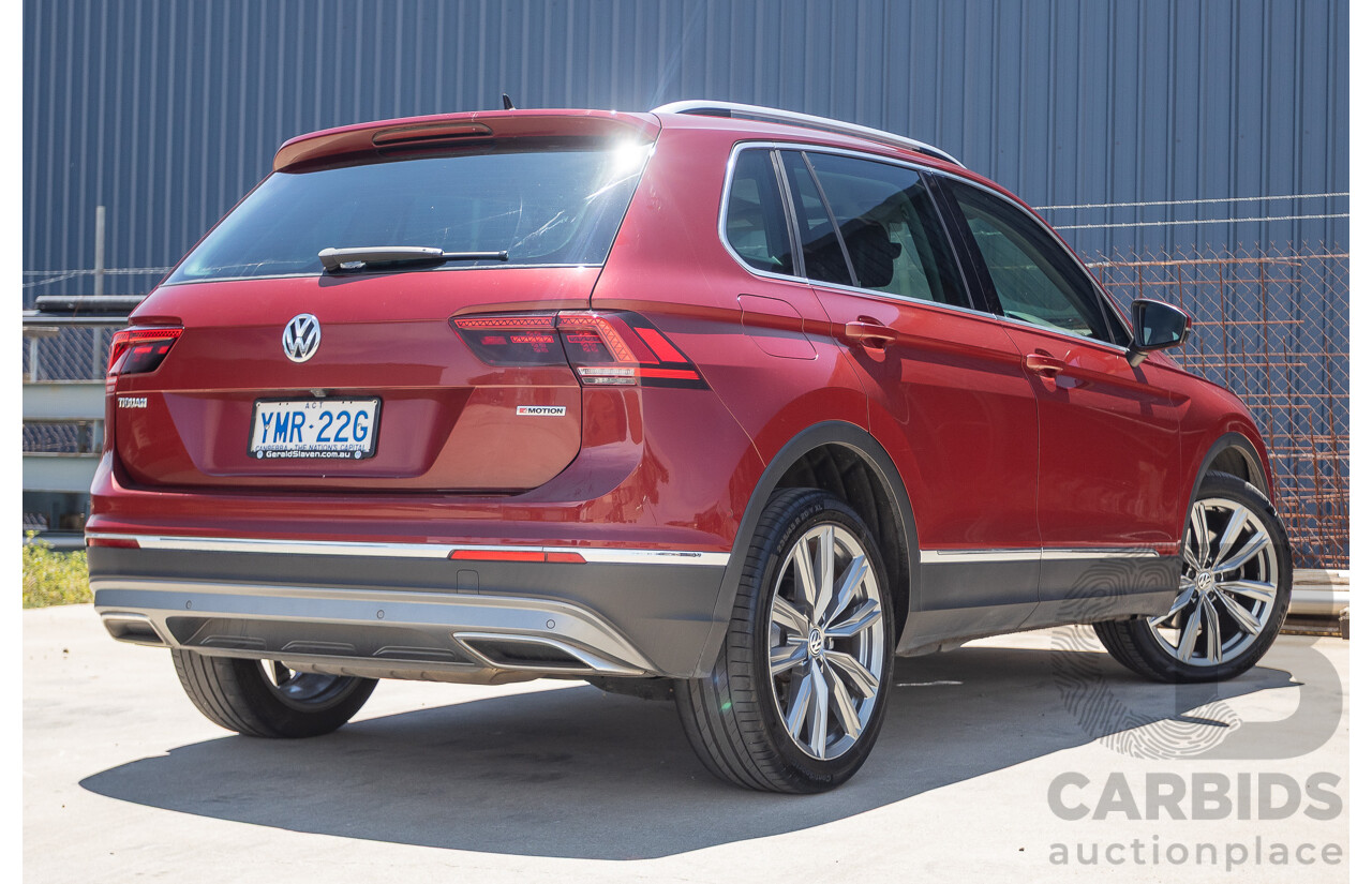 1/2018 Volkswagen Tiguan 162 TSI Sportline (AWD) 5NA MY18 4D Wagon Ruby Red Metallic Turbo 2.0L