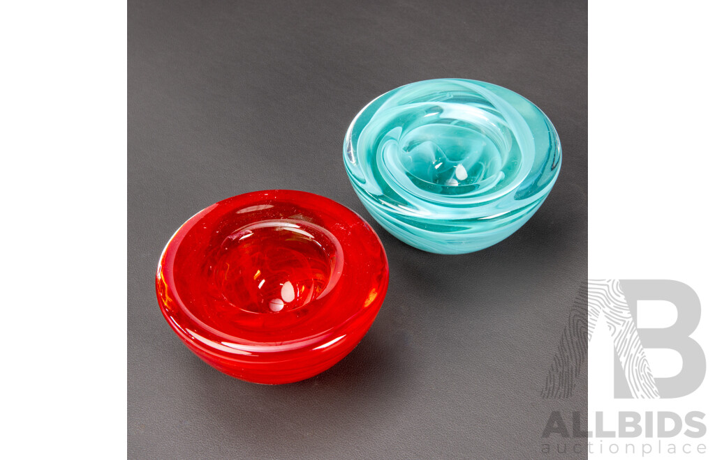 Pair of Atoll Art Glass Dishes by Anna Ehrner for Kosta Boda