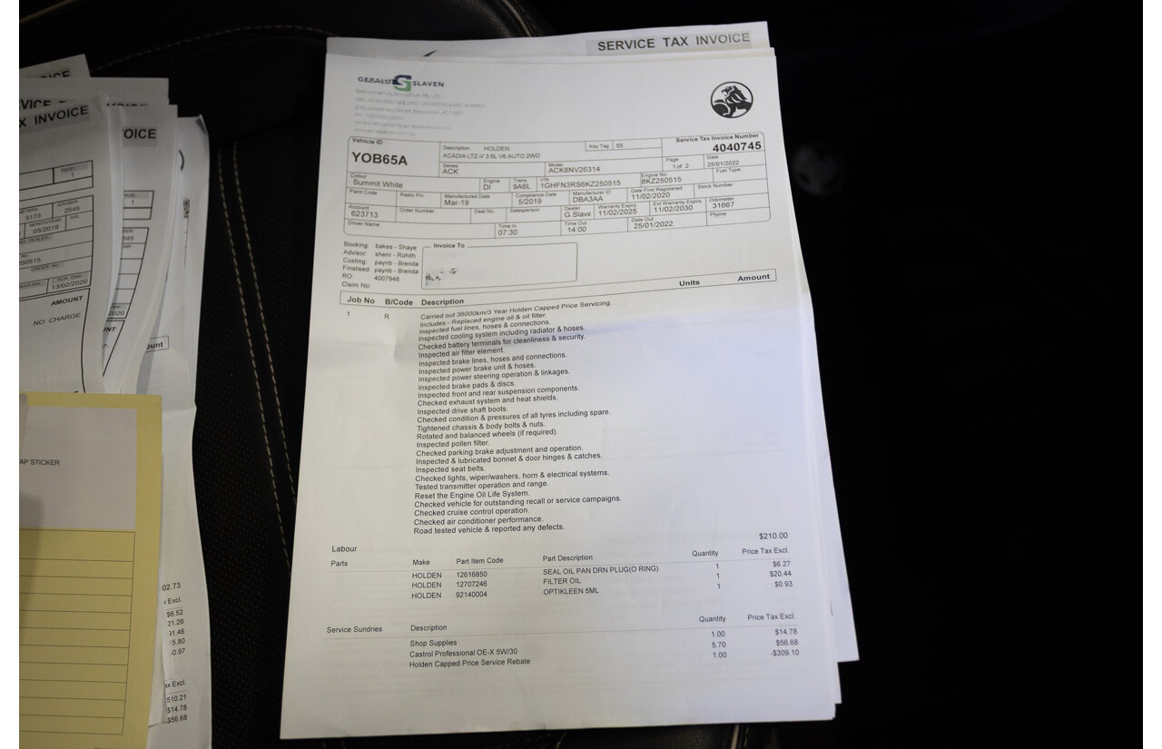 5/2019 Holden Acadia LTZ-V AC MY19 4D Wagon Summit White V6 3.6L - 7 seater