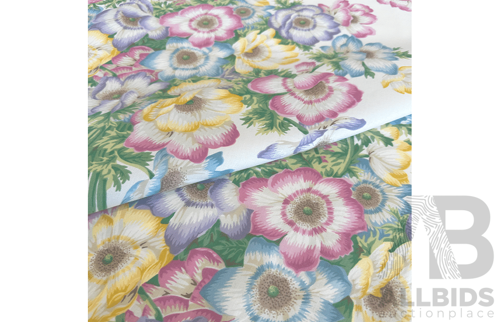 Summer Bouquet - Cotton - Colour: Pink, Green, Blue, Mauve, Yellow, Beige, Ivory - Width: 140cm - 66 Metres - RRP$38.40 per METRE - Total RRP $2534.4