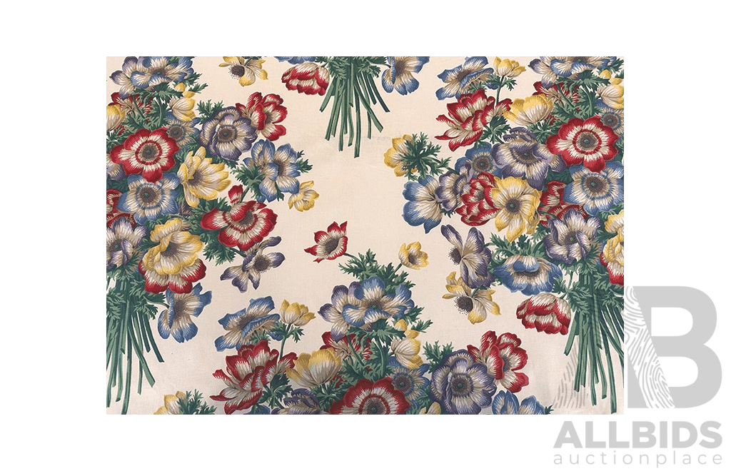 English Bouquet - Cotton - Colour: Green, Red, Purple, Blue, Yellow, Ivory - Width: 140cm - 58 Metres - RRP$38.40 per METRE - Total RRP $2227.2