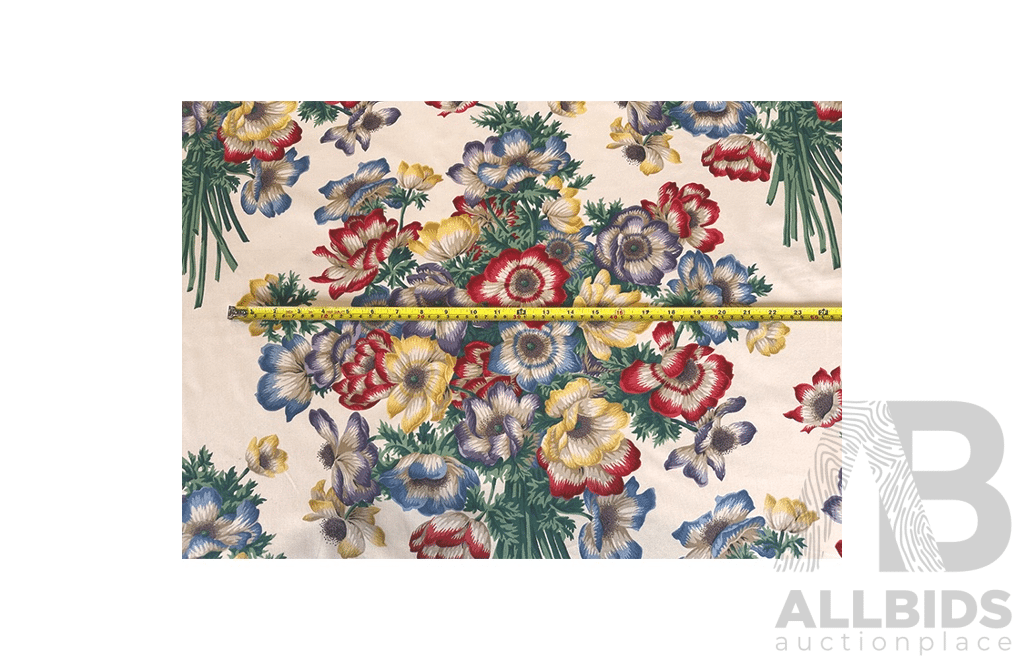 English Bouquet - Cotton - Colour: Green, Red, Purple, Blue, Yellow, Ivory - Width: 140cm - 58 Metres - RRP$38.40 per METRE - Total RRP $2227.2
