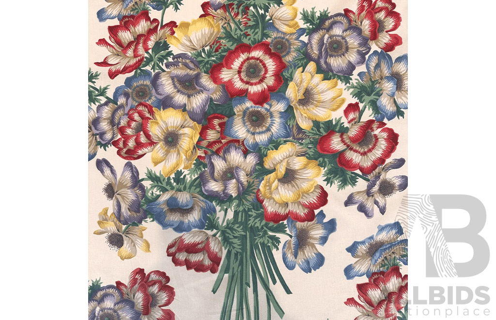 English Bouquet - Cotton - Colour: Green, Red, Purple, Blue, Yellow, Ivory - Width: 140cm - 58 Metres - RRP$38.40 per METRE - Total RRP $2227.2
