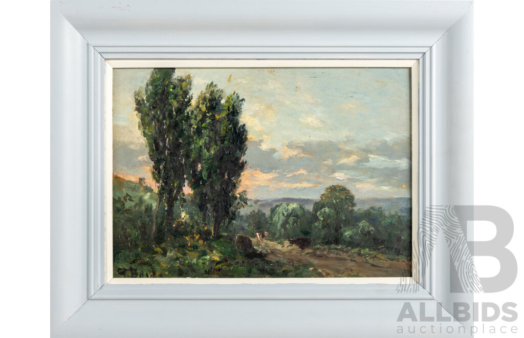 Signed Indistinctly (Early 20th Century), Night Falling, Wonderful Original Vintage Oil on Board, 39 x 49 cm (frame)