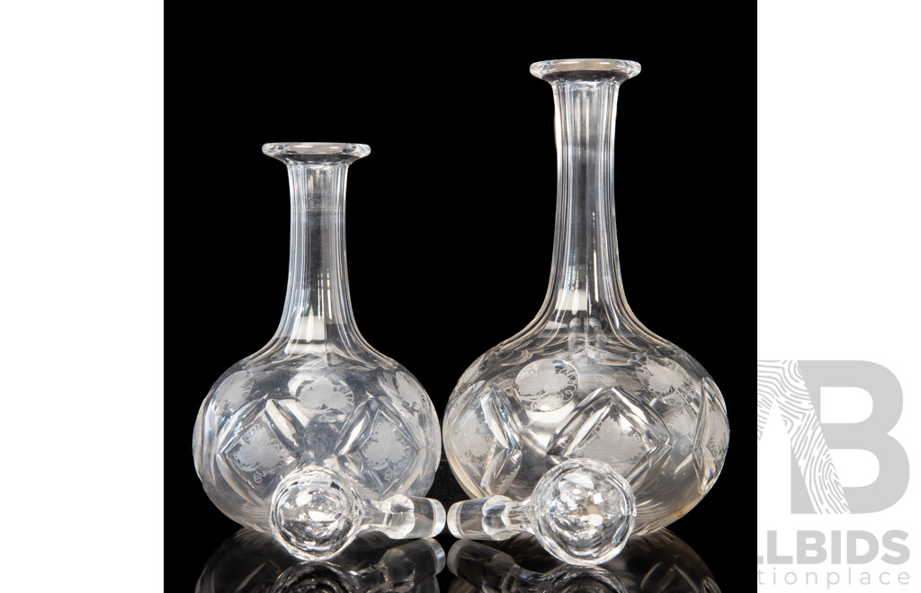 Set of Eight Single Stemmed Crystal Brandy Glasses with Four Cut Crystal Bohemian Shot Glasses