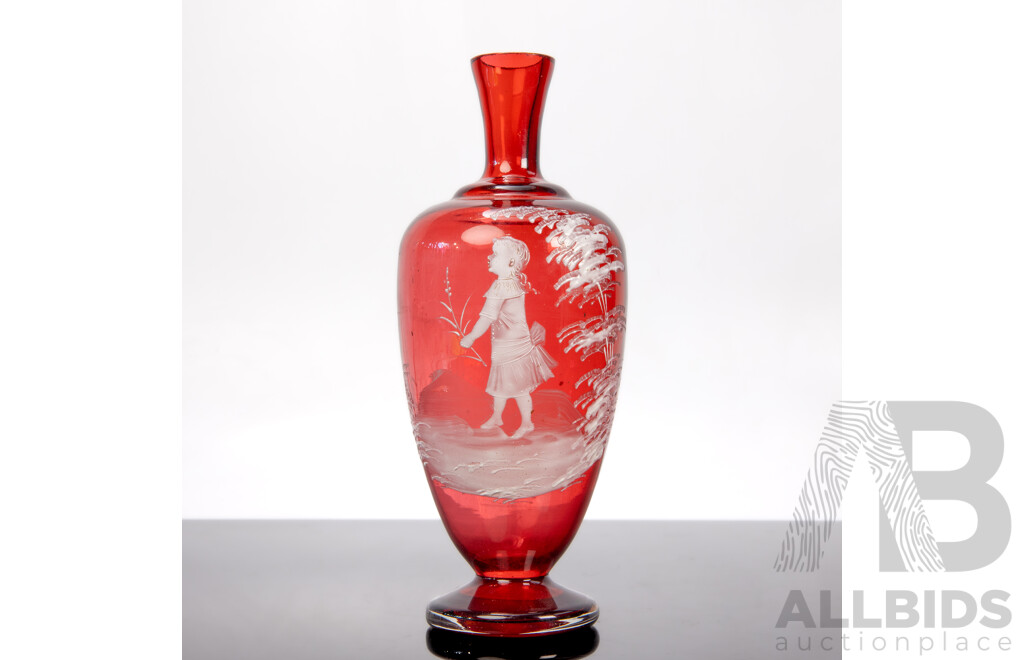 Victorian Ruby Mary Gregory Glass Vase