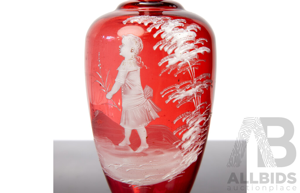 Victorian Ruby Mary Gregory Glass Vase
