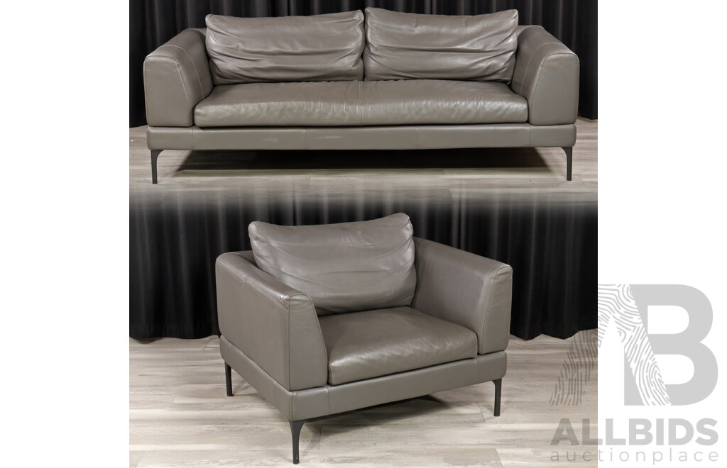 King Furniture Elephant Grey Leather Upholstered Two Piece Lounge Suite