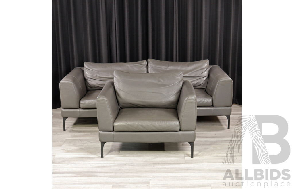 King Furniture Elephant Grey Leather Upholstered Two Piece Lounge Suite