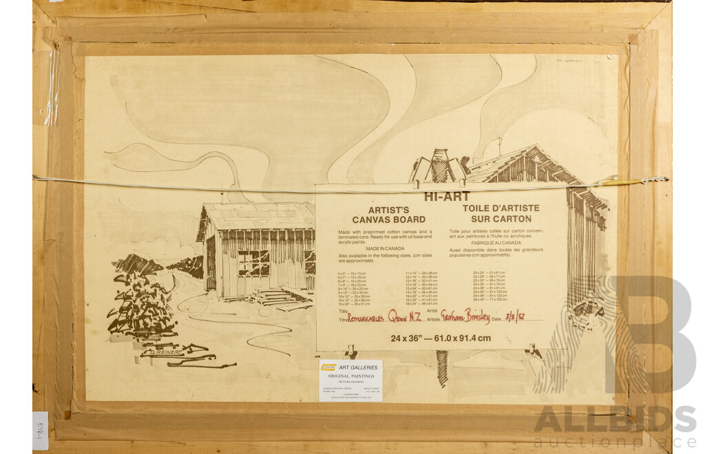 Graham Brinsley, The Remarkables, Queenstown NZ, 1982, 76cm x 107cm Synthetic Polymer on Canvas Board