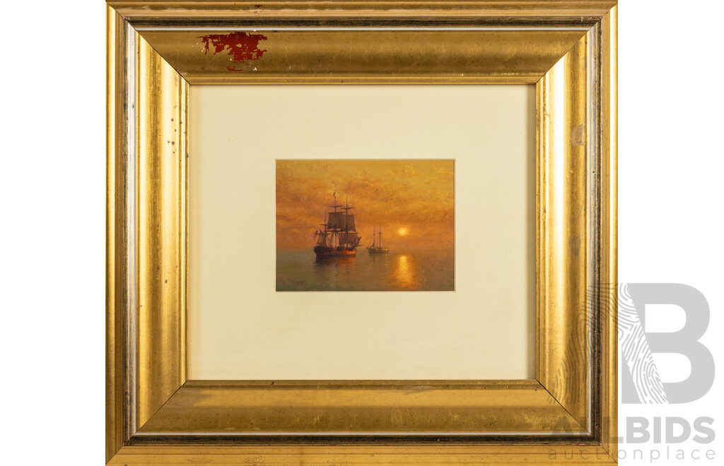 Joseph Ambrose Frost, (20th Century, 1953-), Golden Mist, Wonderful Original Miniature Oil on Canvas Board, 40 x  44 cm (frame)