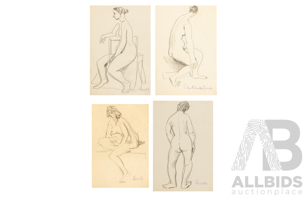 Michael Kmit, Three Seated Female Nudes, Each 30cm X 21cm, Pencil on Paper