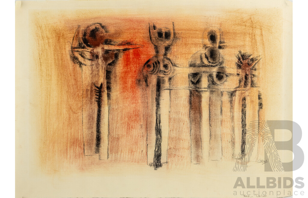 Cecil Skotnes, (20th Century, South African, 1926-2009), Totems [Theme -Captives] (1968), Original Pastel on Paper, 60cm x 40cm (image)