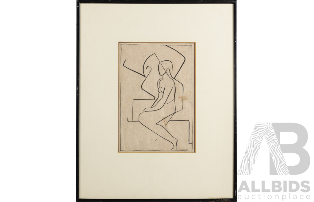 Francis (Frank) Henry Critchley Hinder, Nude, 24cm X 34cm, Ink and Graphite on Paper
