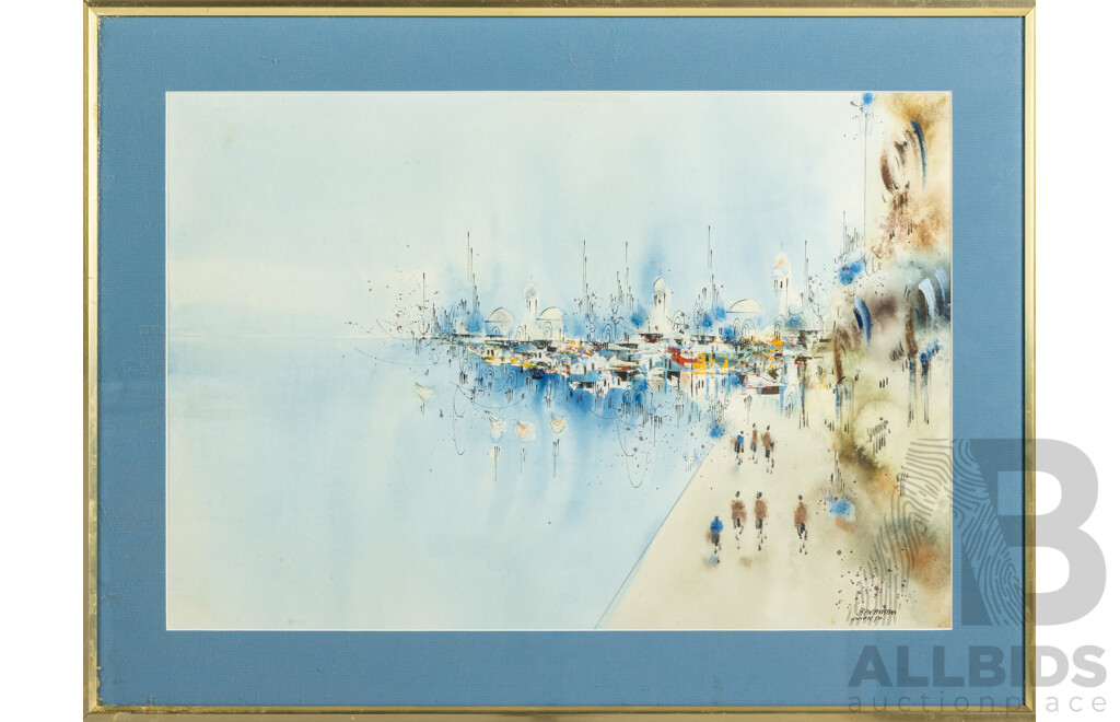 Ben Avram (20th Century) Untitled (Mediterranean Harbour City), 61x46(frame)