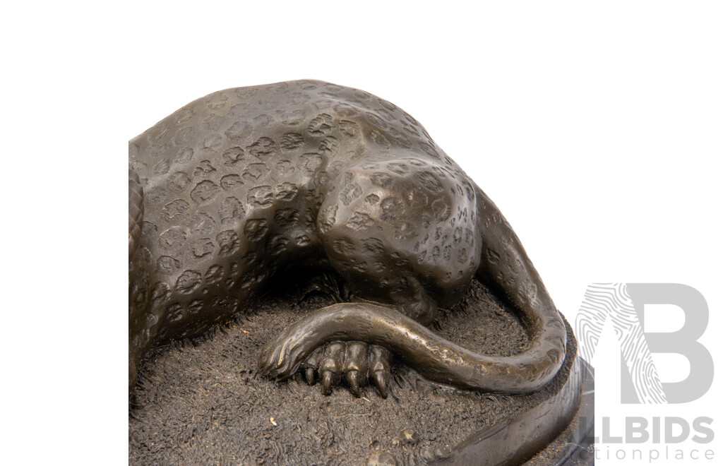 Antoine Louis Barye, Cheetah and Alligator, Large Cast Bronze Sculpture, Signed, on Marble Plinth