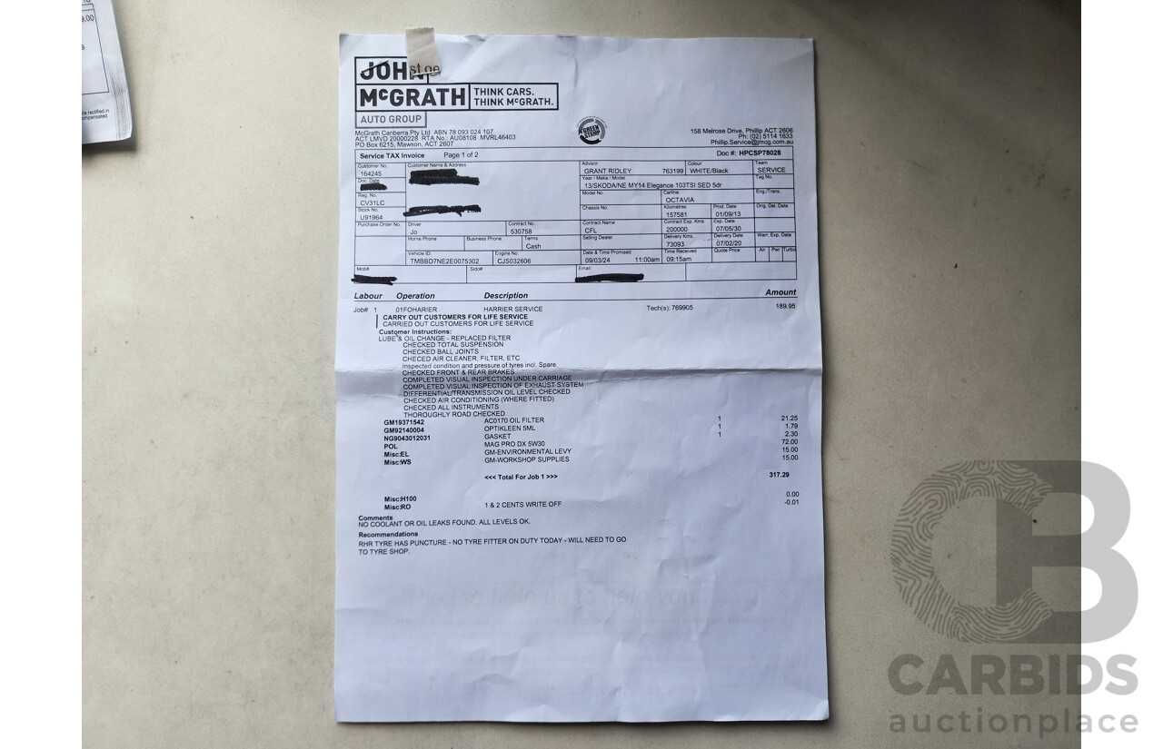 1/2014 Skoda Octavia 132 TSI Elegance NE 5d Hatchback White 1.8L