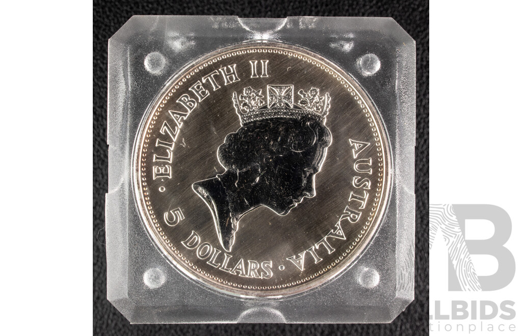 Australian Perth Mint 1990 Silver Five Dollar Coin, The Australian Kookaburra .999