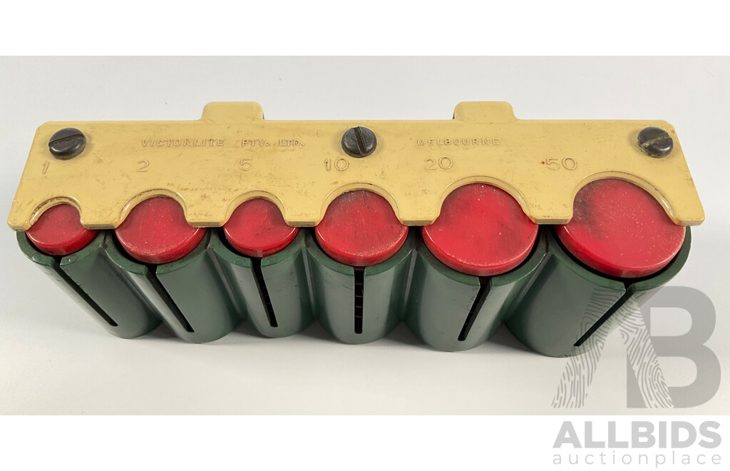 Vintage Victorlite Australian Coin Dispenser, One, Two, Five, Ten, Twenty, Fifty Cent
