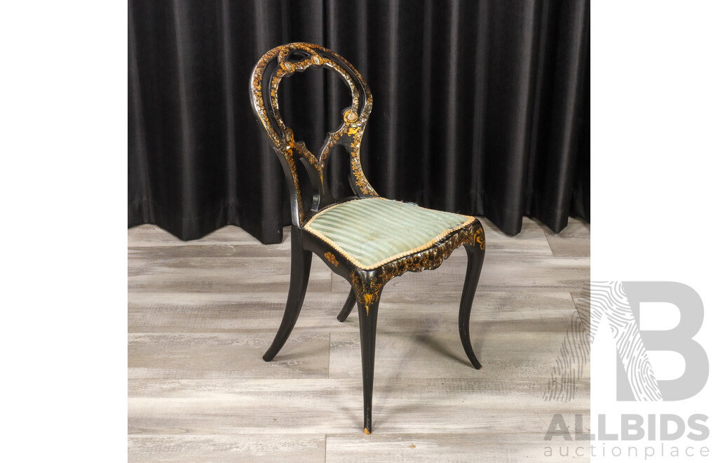 Vintage Italian Balloon Back Bedroom Chair with Mother of Pearl Inlay