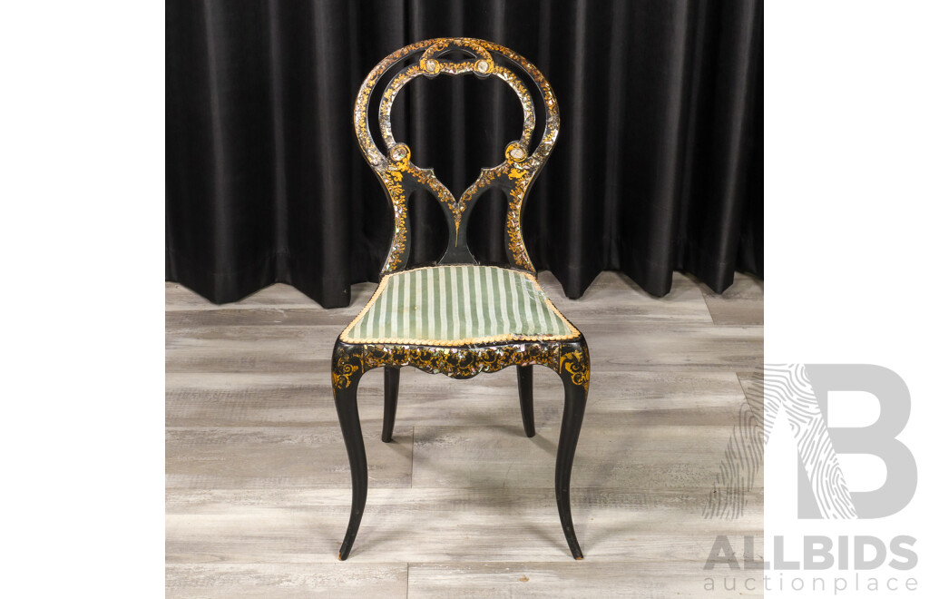 Vintage Italian Balloon Back Bedroom Chair with Mother of Pearl Inlay