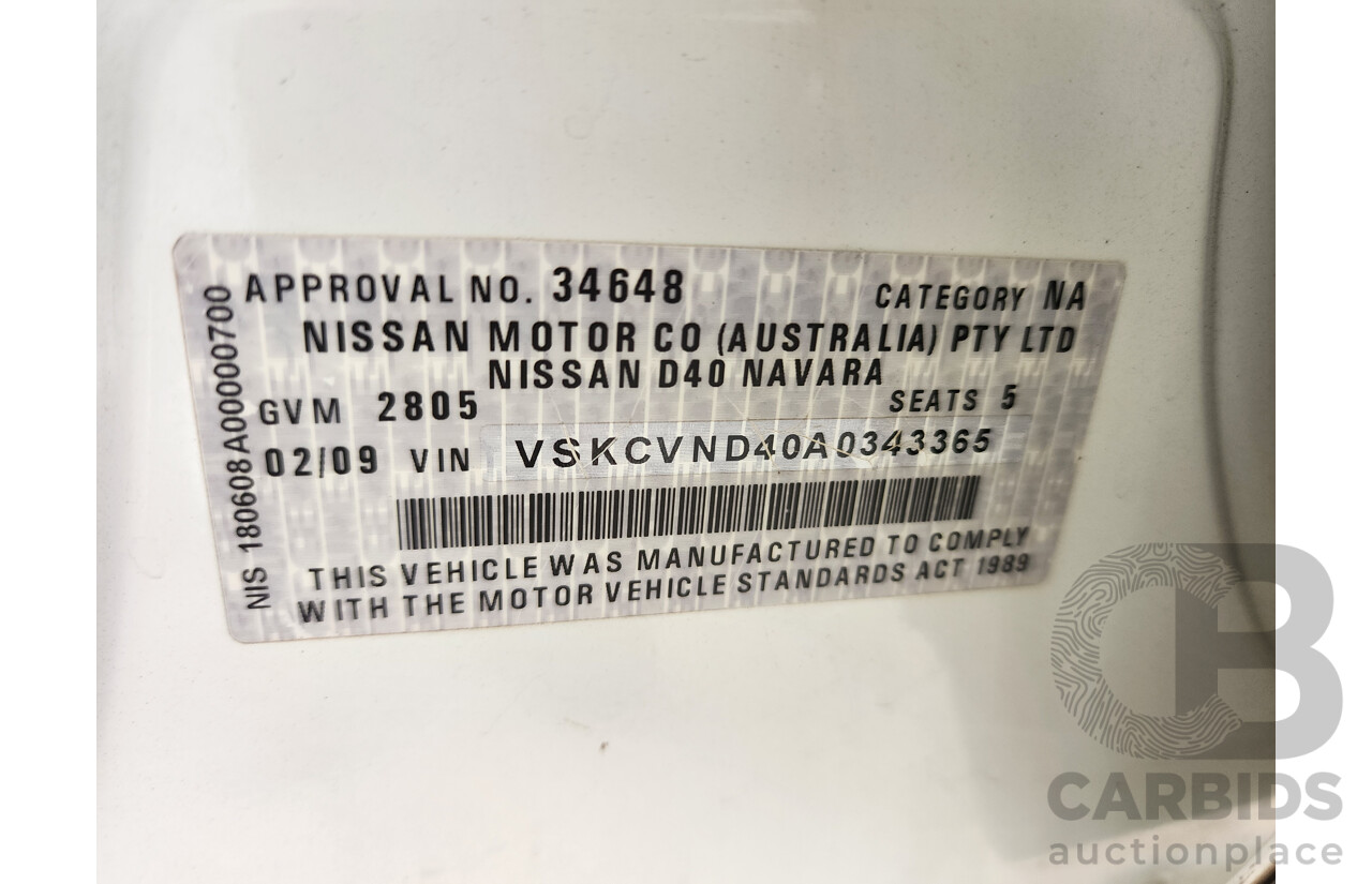 2/2009 Nissan Navara RX (4x4) D40 Dual Cab P/Up White 2.5L