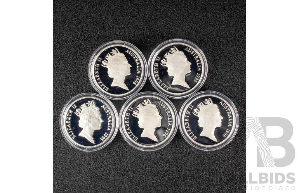Australian RAM 1996 Five Proof Five Dollar Coin Set, Materpieces in Silver, Shaping a National Identity .925