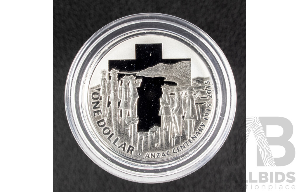Australian RAM 2015 Silver Proof One Dollar Coin, Centerary ANZAC, C Mint Mark .999