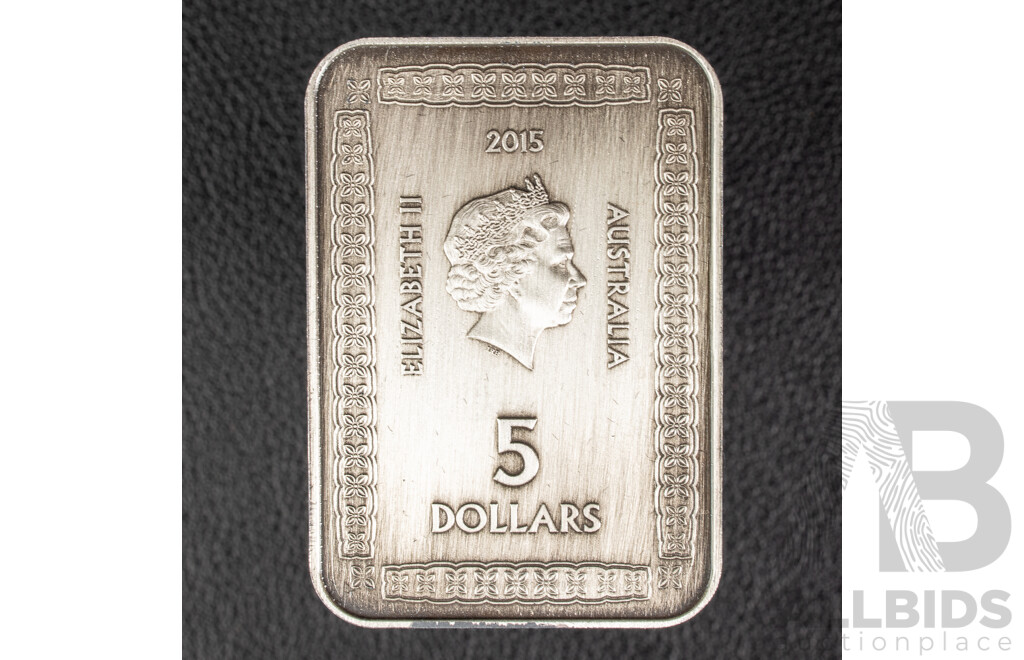 Australian RAM 2015 Silver Five Dollar Rectangular Coin, 800th Anniversary of the Magna Carta .999