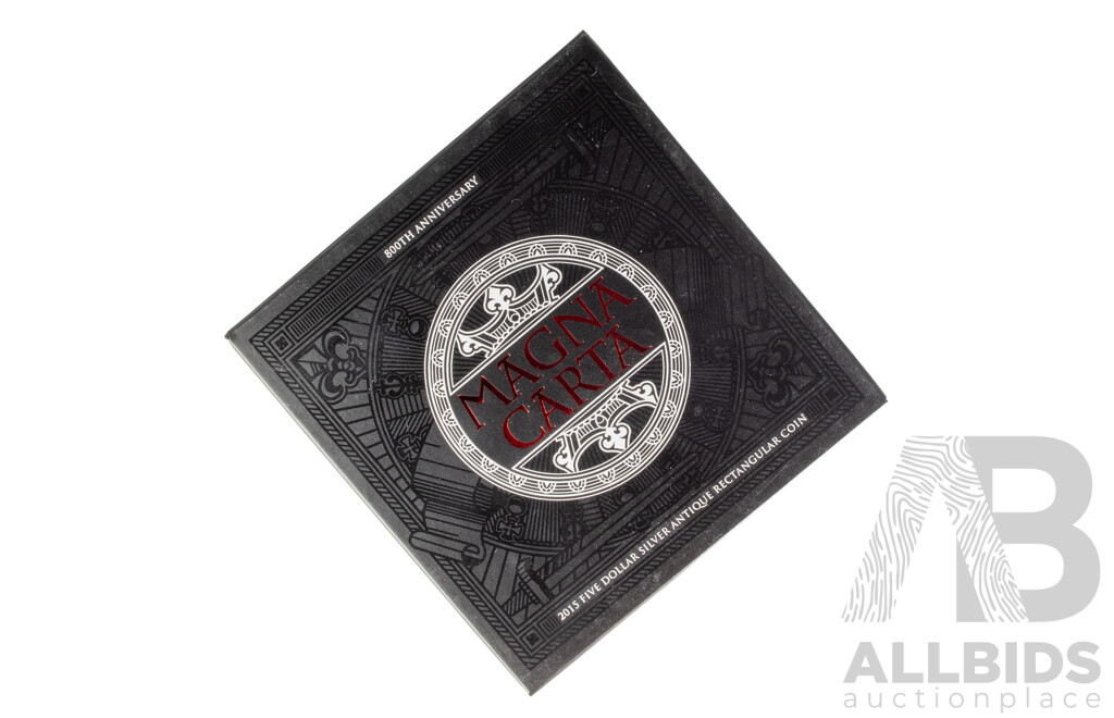 Australian RAM 2015 Silver Five Dollar Rectangular Coin, 800th Anniversary of the Magna Carta .999