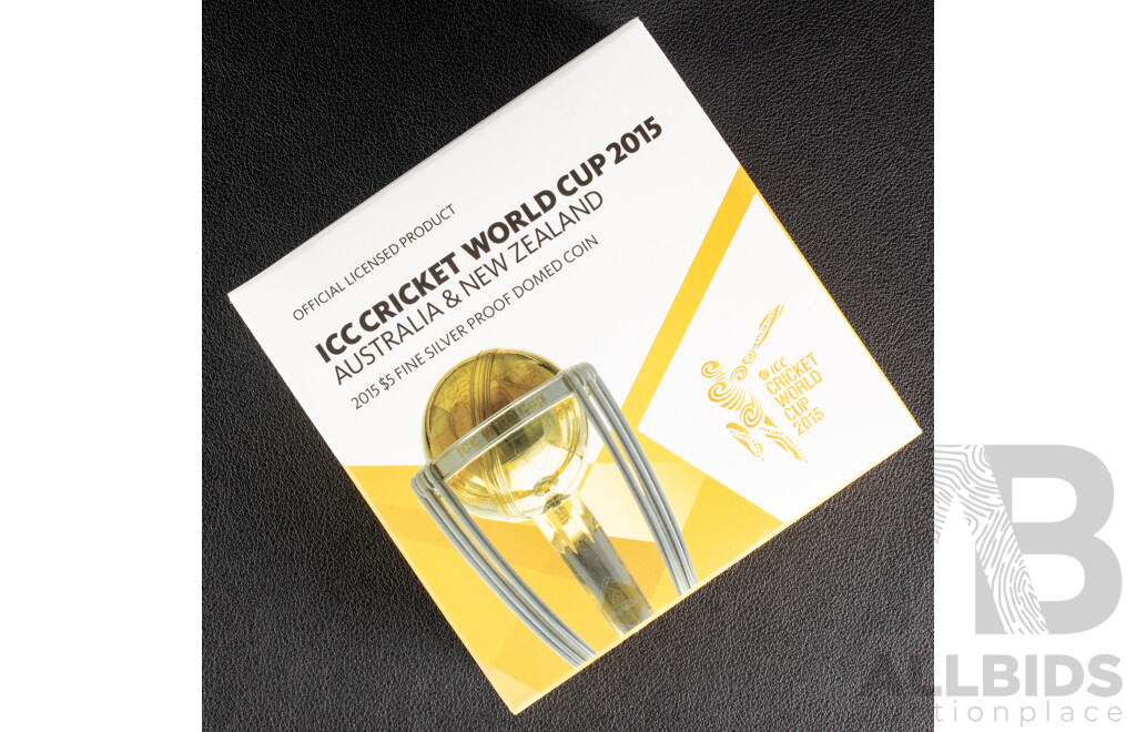 Australian RAM 2015 Silver Proof Domed Five Dollar Coin, ICC Cricket World Cup 2015 .999